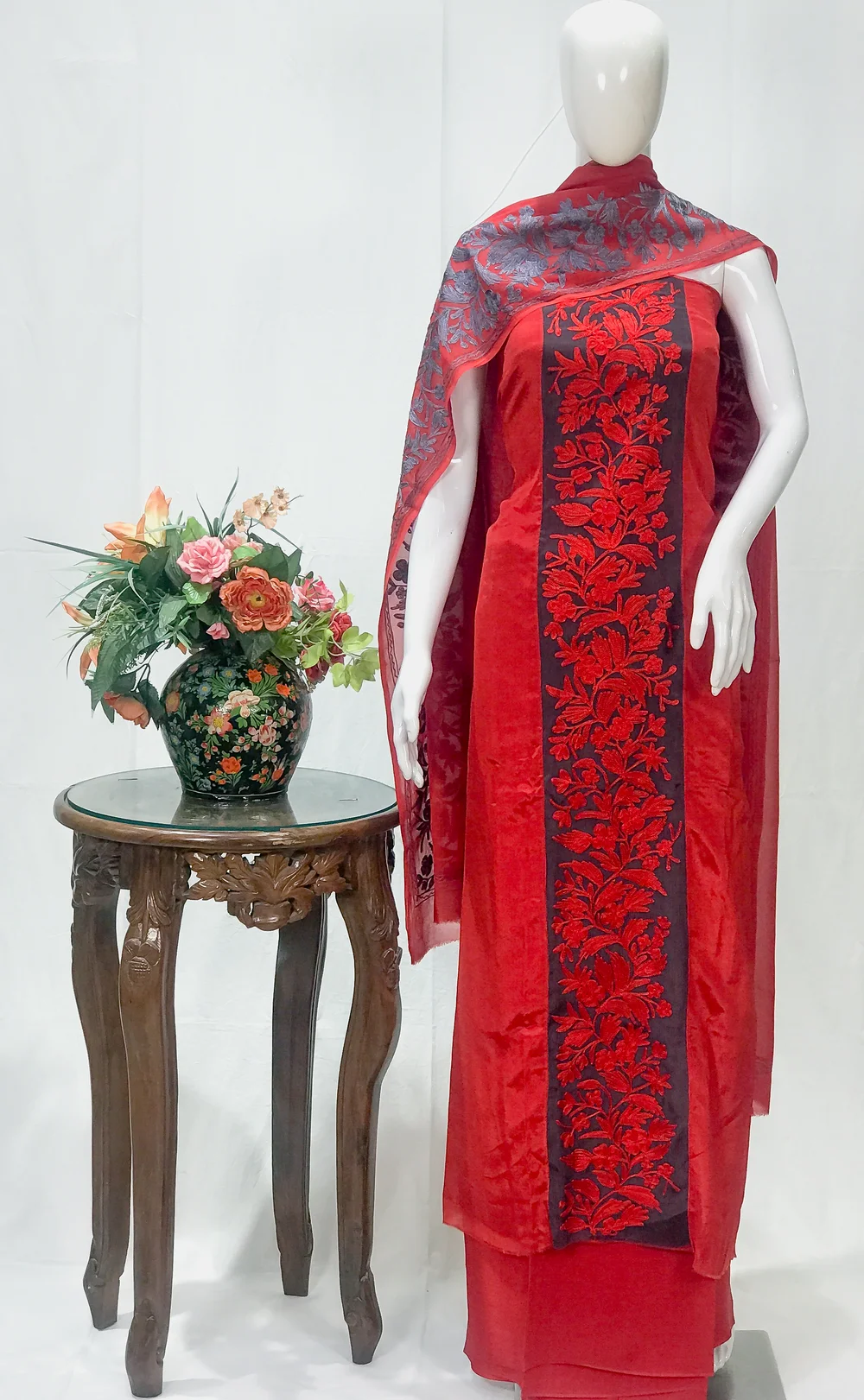 Red Salwar Suit with Kashmiri Aari Embroidery