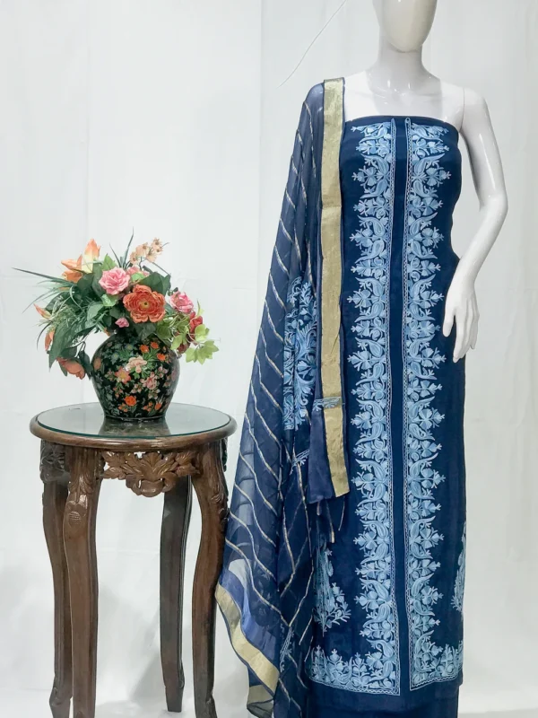 Blue Salwar Suit with Kashmiri Aari Embroidery