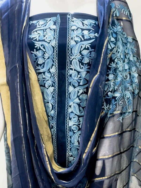 Blue Salwar Suit with Kashmiri Aari Embroidery front