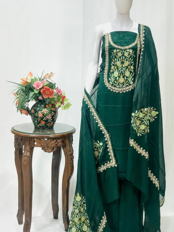 Bottle Green Kashmiri Aari and Zari Embroidered Salwar Suit