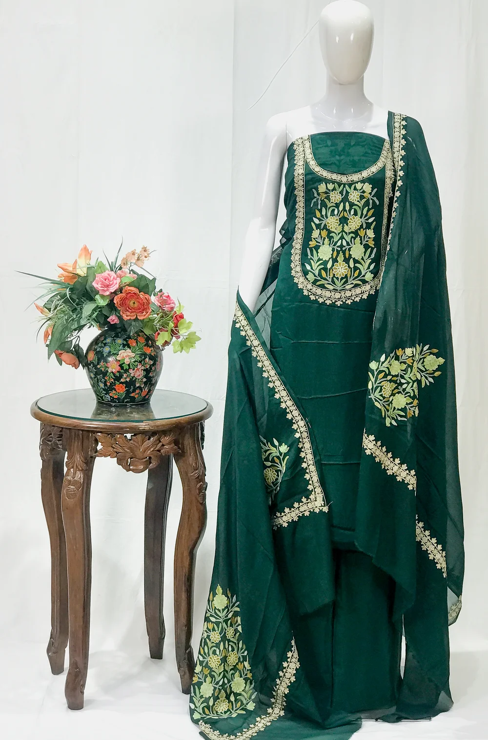 Bottle Green Kashmiri Aari and Zari Embroidered Salwar Suit | Angad  Creations