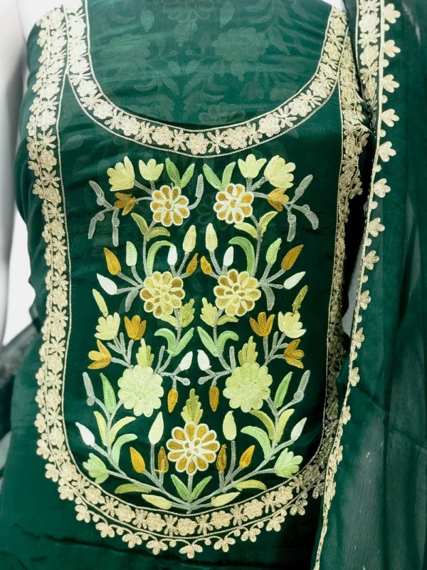 Bottle Green Kashmiri Aari and Zari Embroidered Salwar Suit front