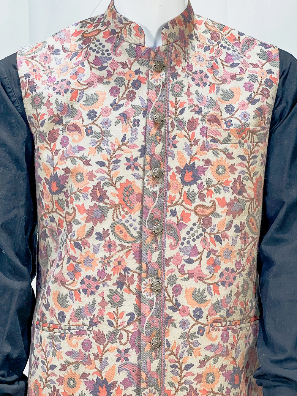 Modal Silk Kani Nehru Jacket front