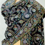 Black Pure Pashmina Shawl with Kalamkari Hand Embroidery Front