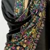 Black Pure Pashmina Shawl With Papier Mache Hand Embroidery front