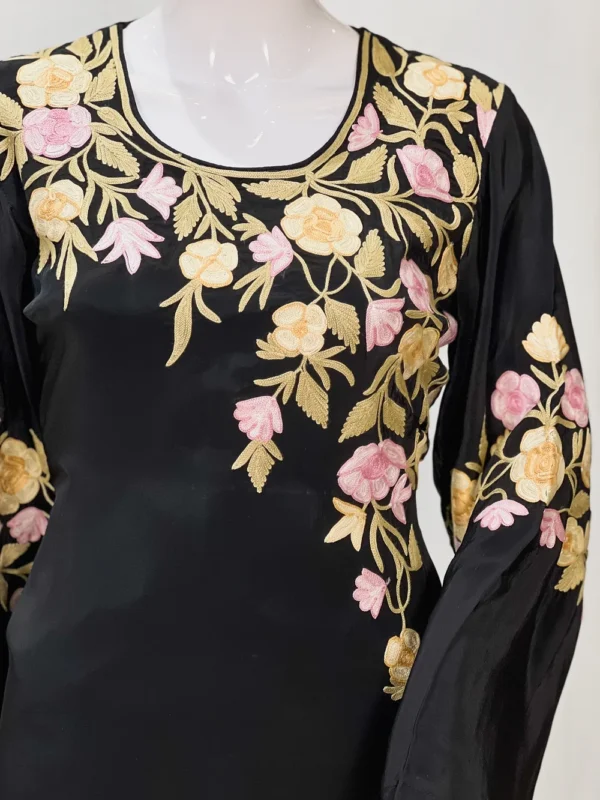 Black Kurti with Kashmiri Aari Embroidery front