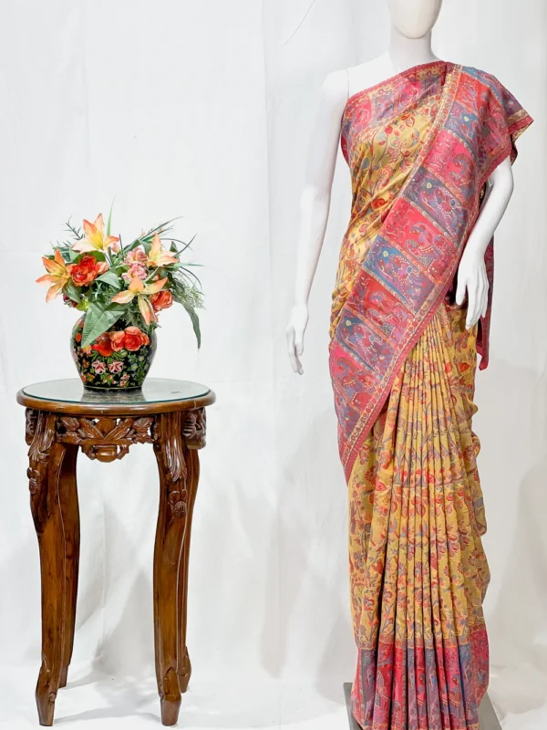 Yellow and Pink Modal Silk Kani Saree