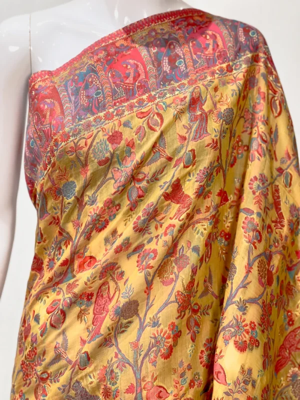Yellow and Pink Modal Silk Kani Saree front