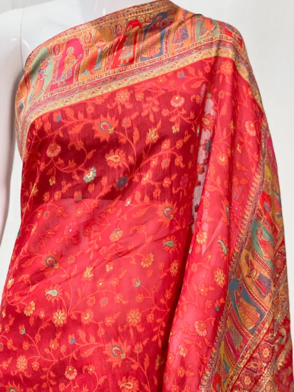 Red Tribal Modal Silk Kani Saree front