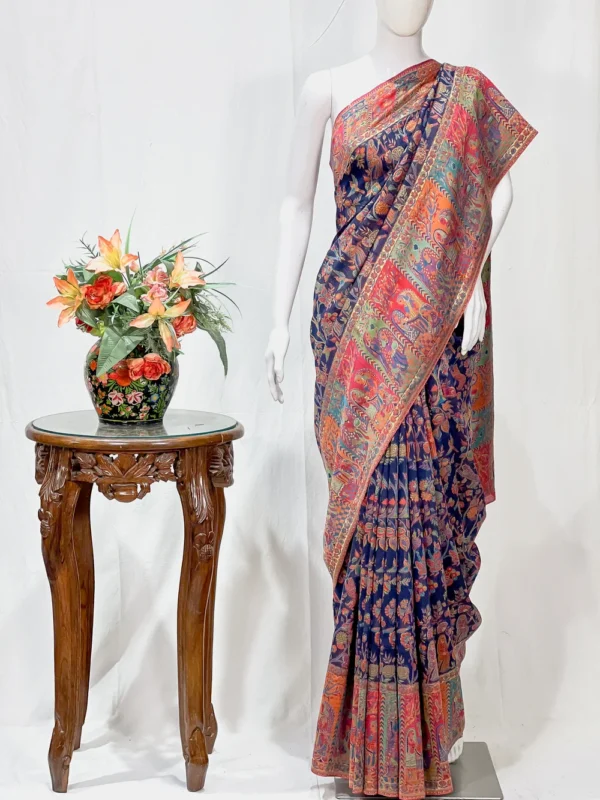 Navy Blue Modal Silk Kani Saree