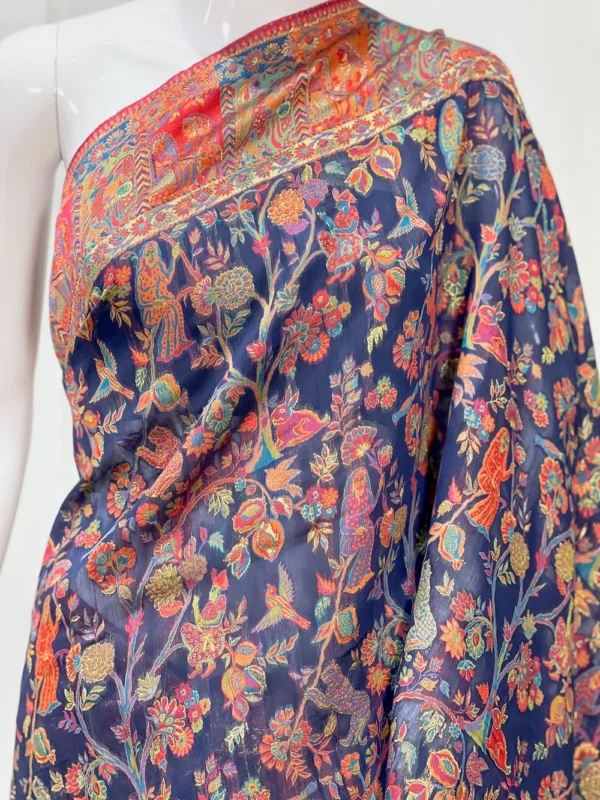 Navy Blue Modal Silk Kani Saree front