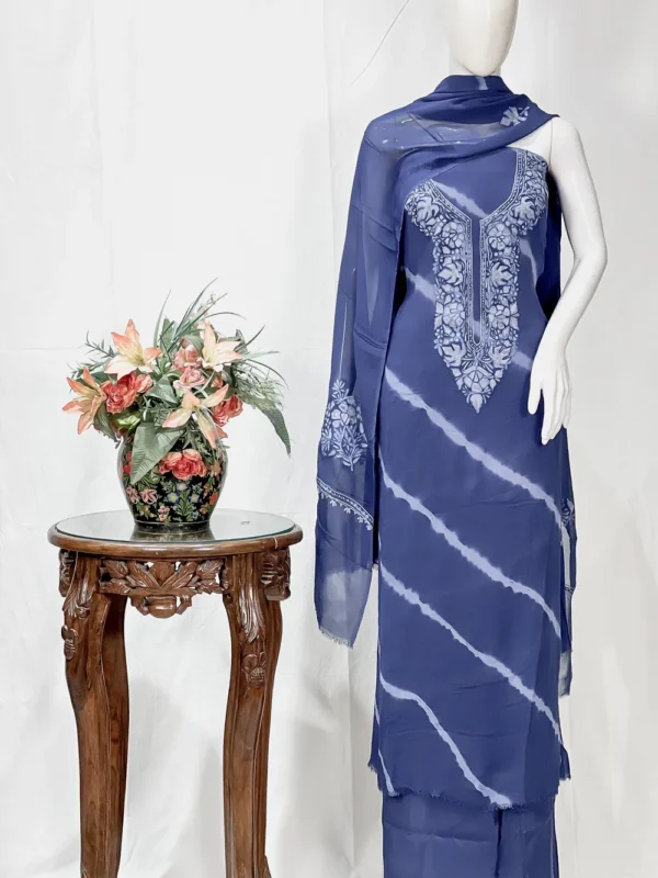 Blue Tie-n-Dye Kashmiri Aari Embroidered Salwar Suit