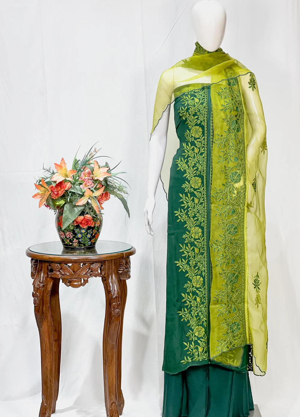 Green Salwar Suit with Kashmiri Aari Embroidery