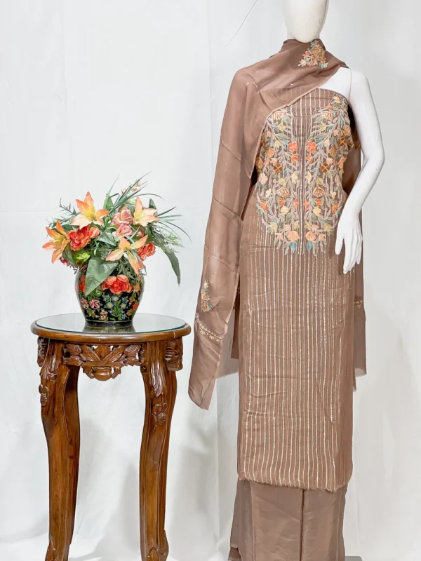 Brown Salwar Suit with Kashmiri Aari and Zari Embroidery
