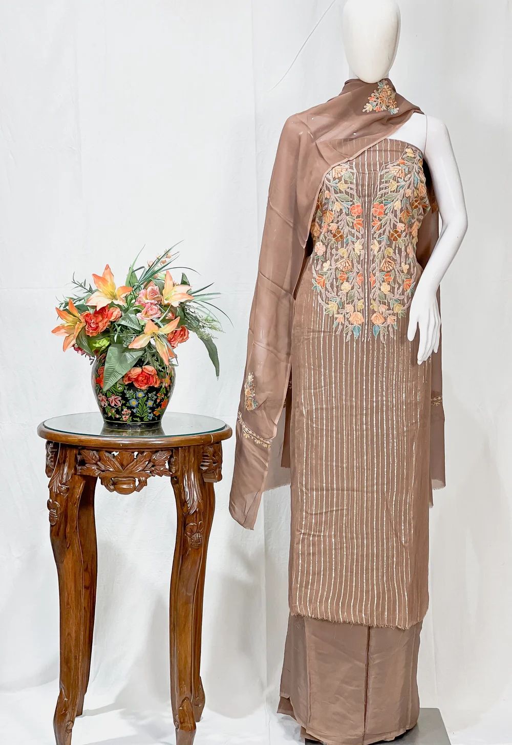 Brown Salwar Suit with Kashmiri Aari and Zari Embroidery