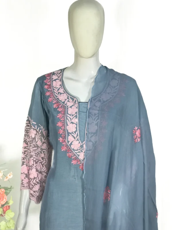 Grey Kashmiri Aari Embroidered Salwar Suit