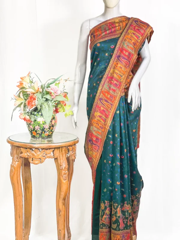 model silk bottle green kani saree