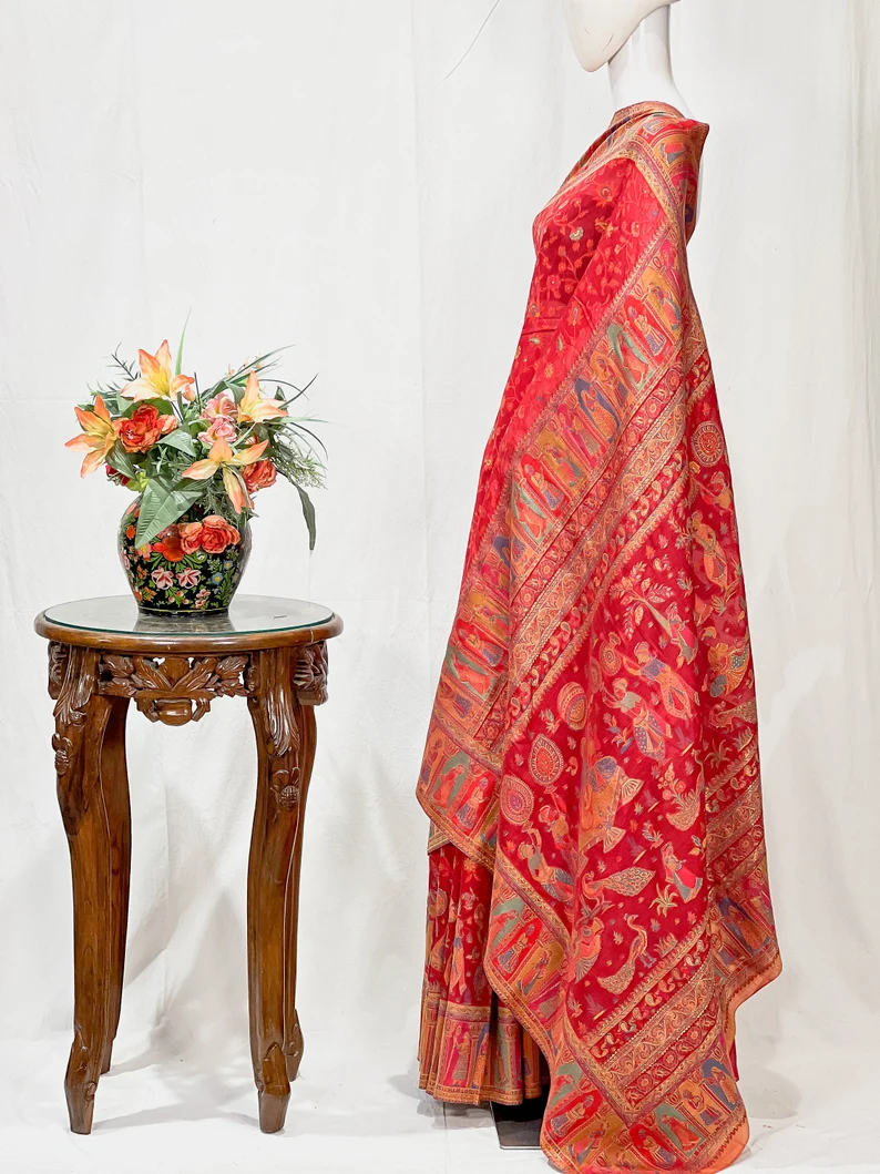 Red Tribal Modal Silk Kani Saree