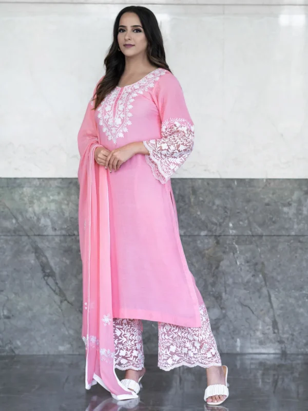 Kashmiri Aari Embroidered Palazzo Suit with Organza Border