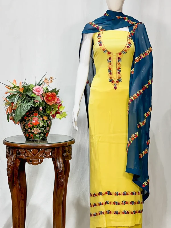 Yellow Salwar Suit with Kashmiri Aari Embroidery