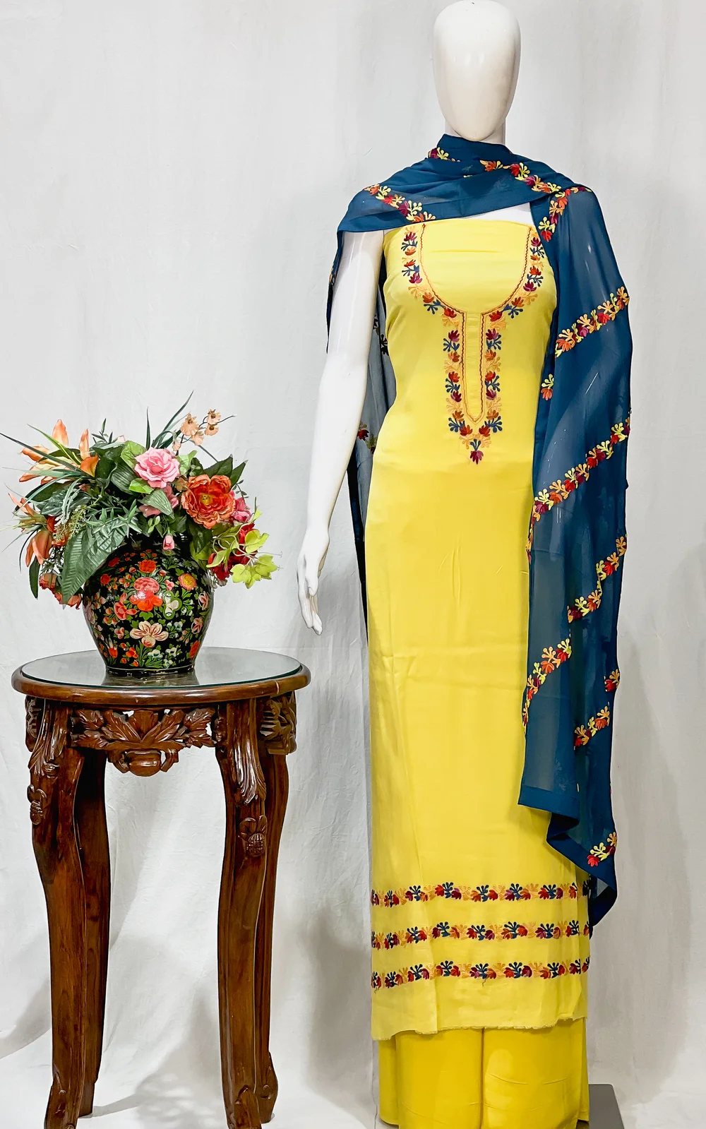 Yellow Salwar Suit with Kashmiri Aari Embroidery
