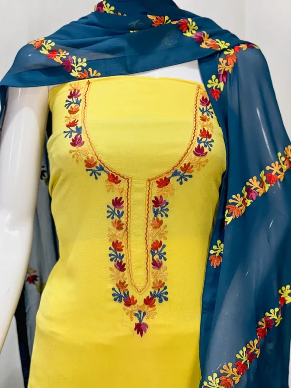 Yellow Salwar Suit with Kashmiri Aari Embroidery front