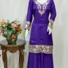 Purple Sharara Suit with Kashmiri Tilla Embroidery front