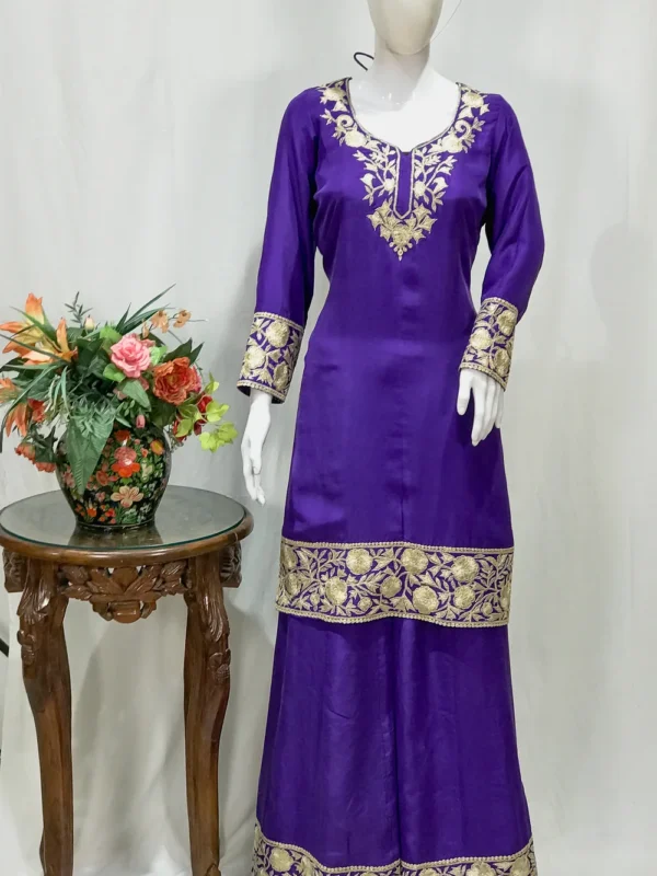 Purple Sharara Suit with Kashmiri Tilla Embroidery front