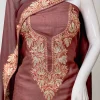 Cooper Rust Salwar Suit with Kashmiri Tilla with Thread Outlining front