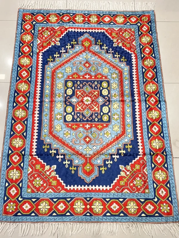Hand Chain-Stitch Home Decor Abstract Pattern Silken Rug