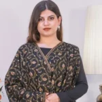 A girl wearing Pure Black Pashmina Shawl