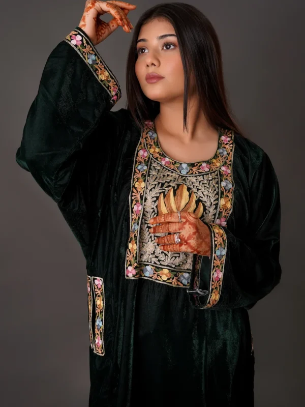 Kashmiri Velvet Phiran with Tilla And Thread Embroidery