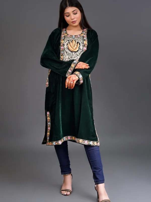 Kashmiri Velvet Phiran with Tilla And Thread Embroidery