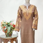 Mocha Woollen Phiran with Aari And Zari Embroidery