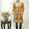 Floral Jaal Embroidered Long Beige Women's Coat