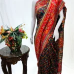 Dark Grey Modal Silk Kani Saree With Floral Design