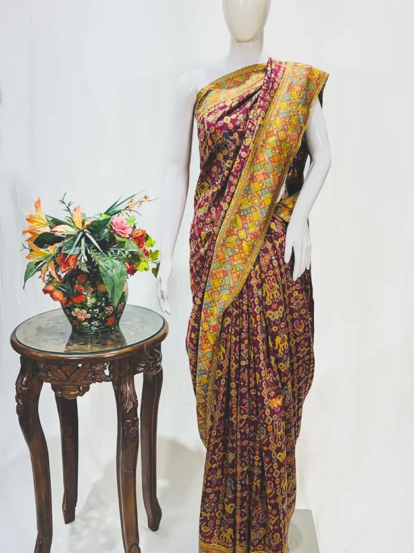 Vine Modal Silk Kani Saree With Wildlife Pattern