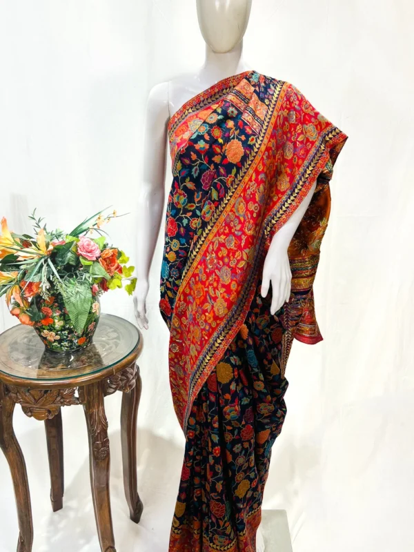 Royal Blue Modal Silk Kani Saree With Floral Design