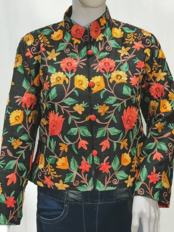 Black Floral Jaal Embroidered Bolero Jacket 2 close up