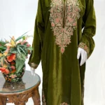 Velvet Phiran With Tilla And Thread Embroidery