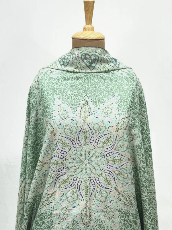 Pista Green Women Kashmiri Sozni Jaal Pure Pashmina Shawl With Hand Embroidery