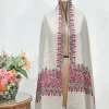 Natural White Pure Pashmina Shawl With Papier Mache Hand Embroidered