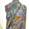Pure Pashmina Multi Colour Shawl With Artistic Kalamkari And Hand Embroidery close up