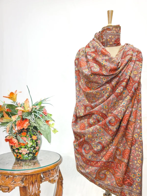 Beige Pure Pashmina Shawl With Floral Papier Mache Embroidery