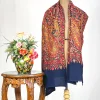 Navy Blue Pure Pashmina Papier Mache Hand Embroidered Shawl