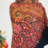 Navy Blue Pure Pashmina Papier Mache Hand Embroidered Shawl