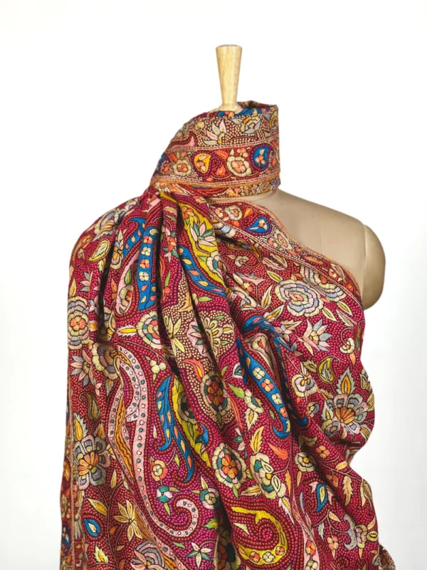 Pure Pashmina With Papier Mache Hand Embroidered Shawl
