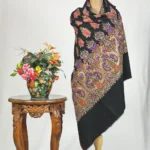 Black Pure Pashmina Shawl With Sozni And Tilla Hand Embroidery Fusion