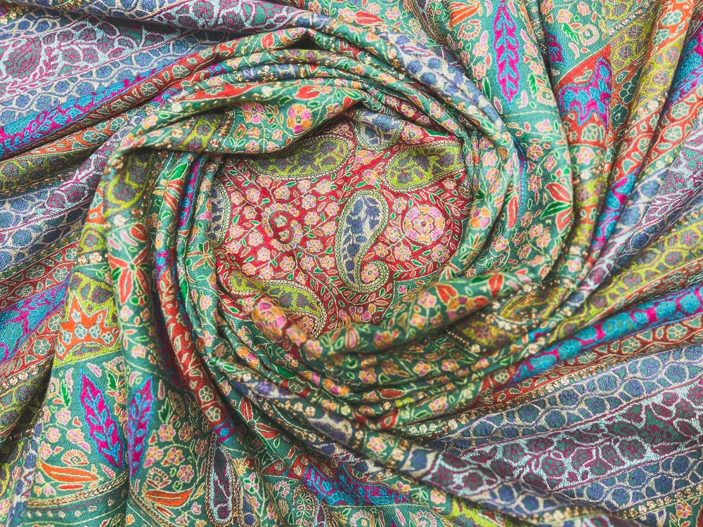 Sage Green Pure Pashmina Shawl With Sozni And Tilla Hand Embroidery