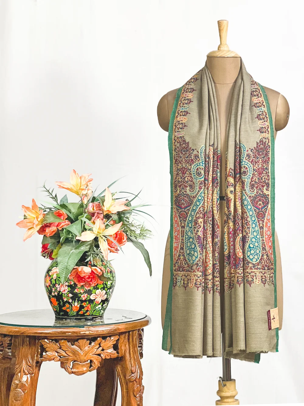 Beige Pure Pashmina Shawl With Jamawar Embroidery